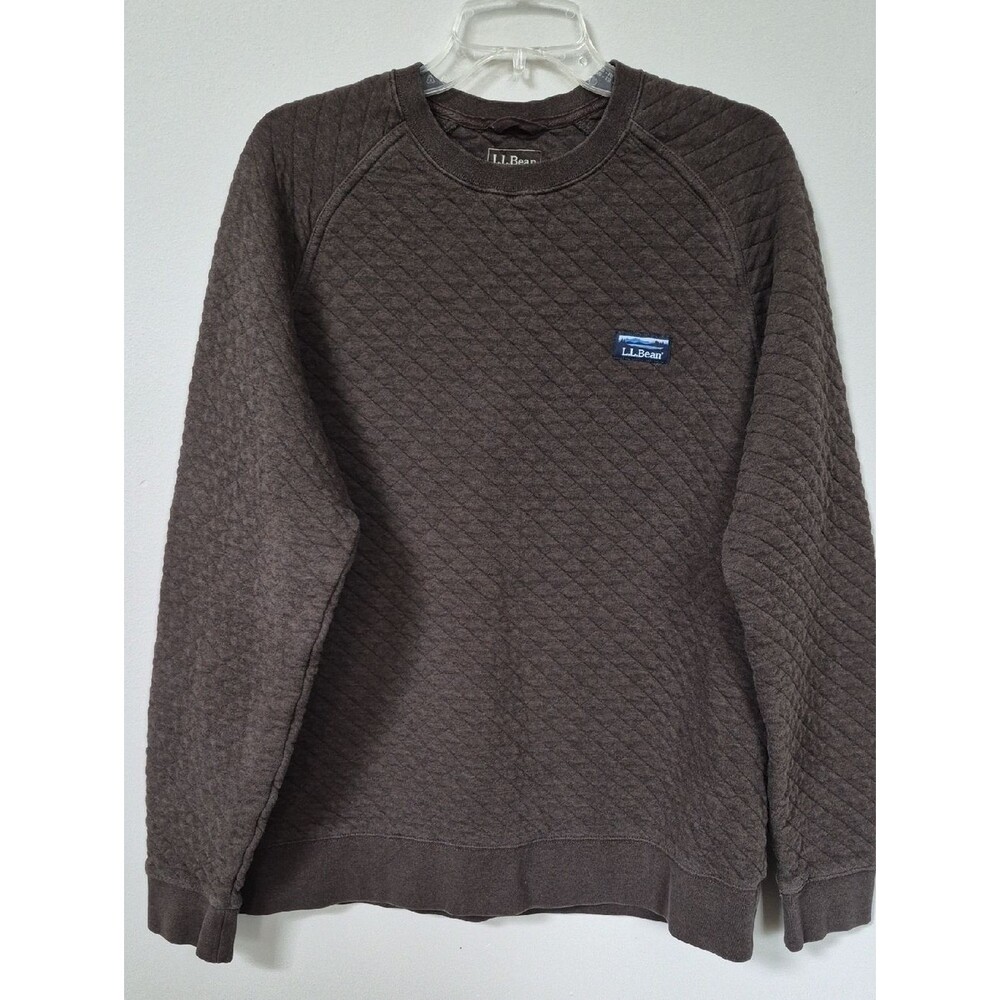 L.L. Bean Men's L Diamond Quilted Crewneck Sweater Brown Unisex Cozy Fleece